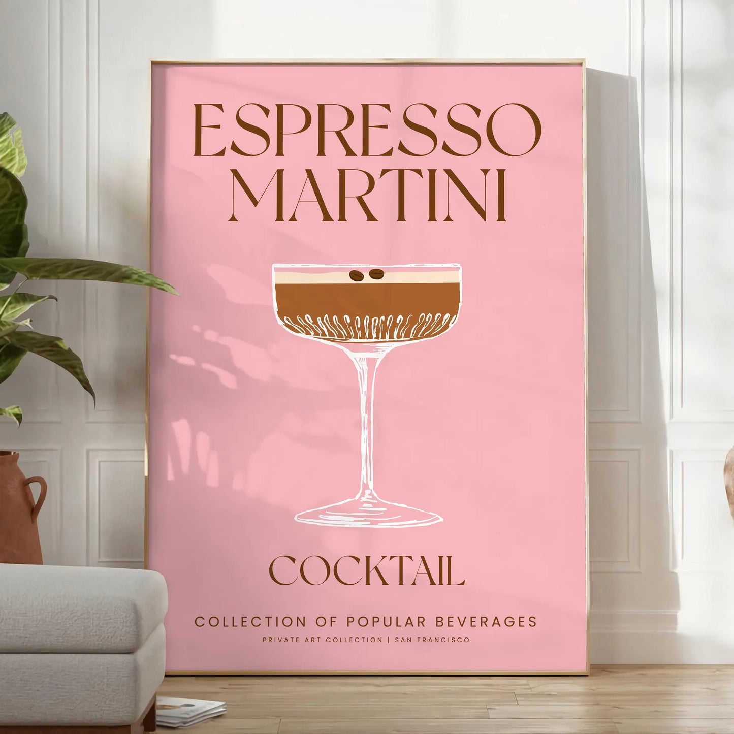 space stunning Espresso Martini Cocktail Art Poster rich brown refreshing green hues wall unique gift print essence modern elegance unframed selections
