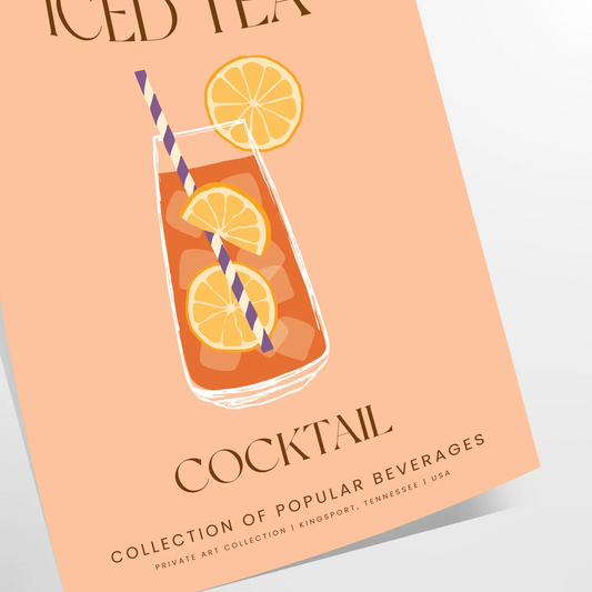 decor captivating Long Island Iced Tea cocktail poster sleek gray vibrant orange palette wall art unique gift mixology enthusiasts unframed options space