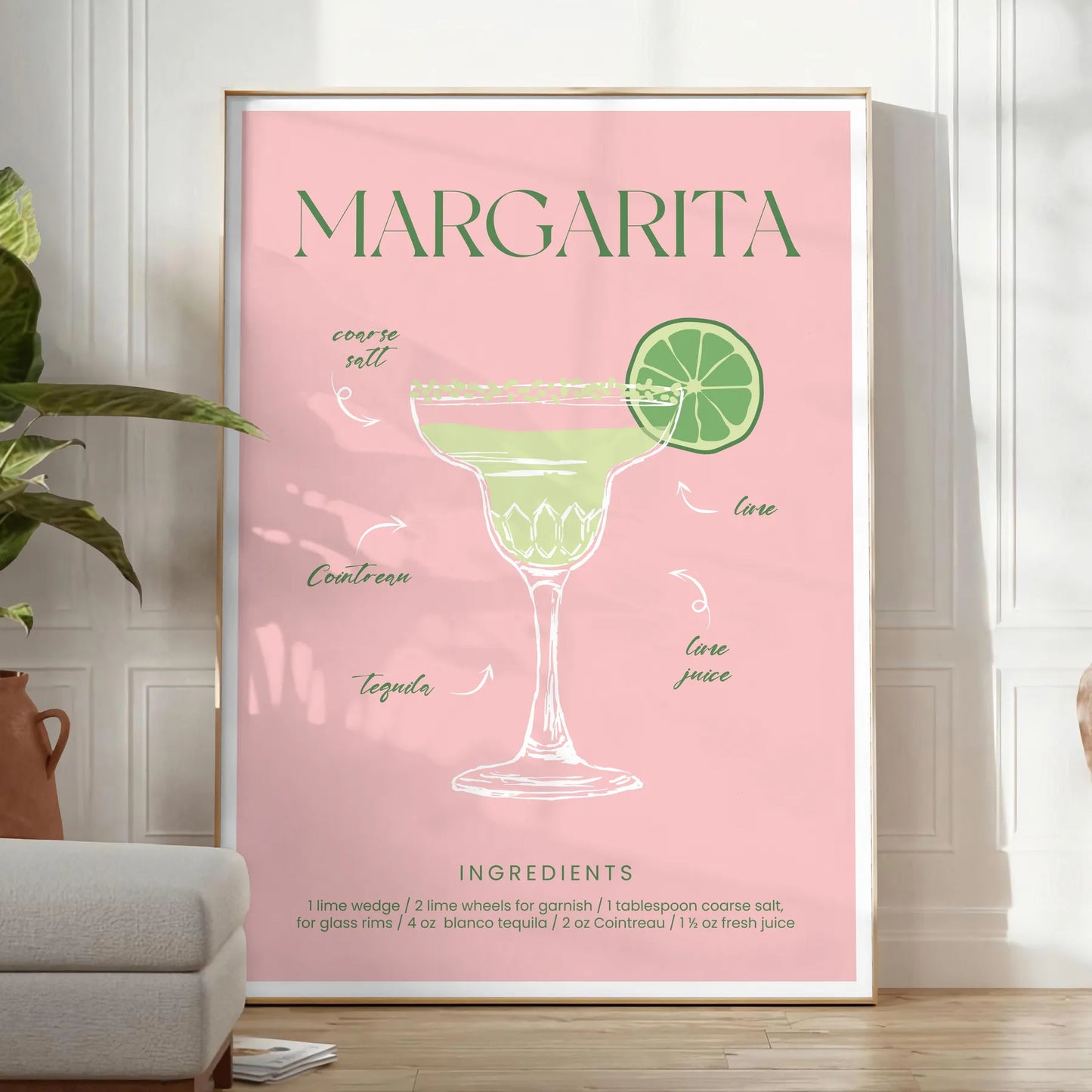 space vibrant Margarita Cocktail Poster refreshing green orange hues eye wall art perfect gift enthusiasts home decor lovers unframed options