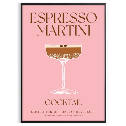 space stunning Espresso Martini Cocktail Art Poster rich brown refreshing green hues wall unique gift print essence modern elegance unframed selections