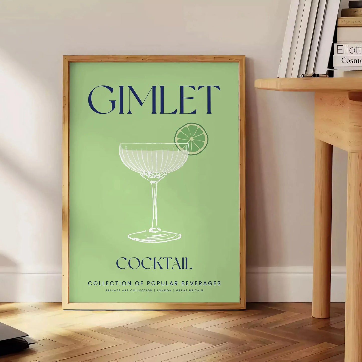 space stylish Gimlet Cocktail poster vibrant green sleek gray backdrop eye wall art perfect enthusiasts unique gift framed print unframed artwork decor