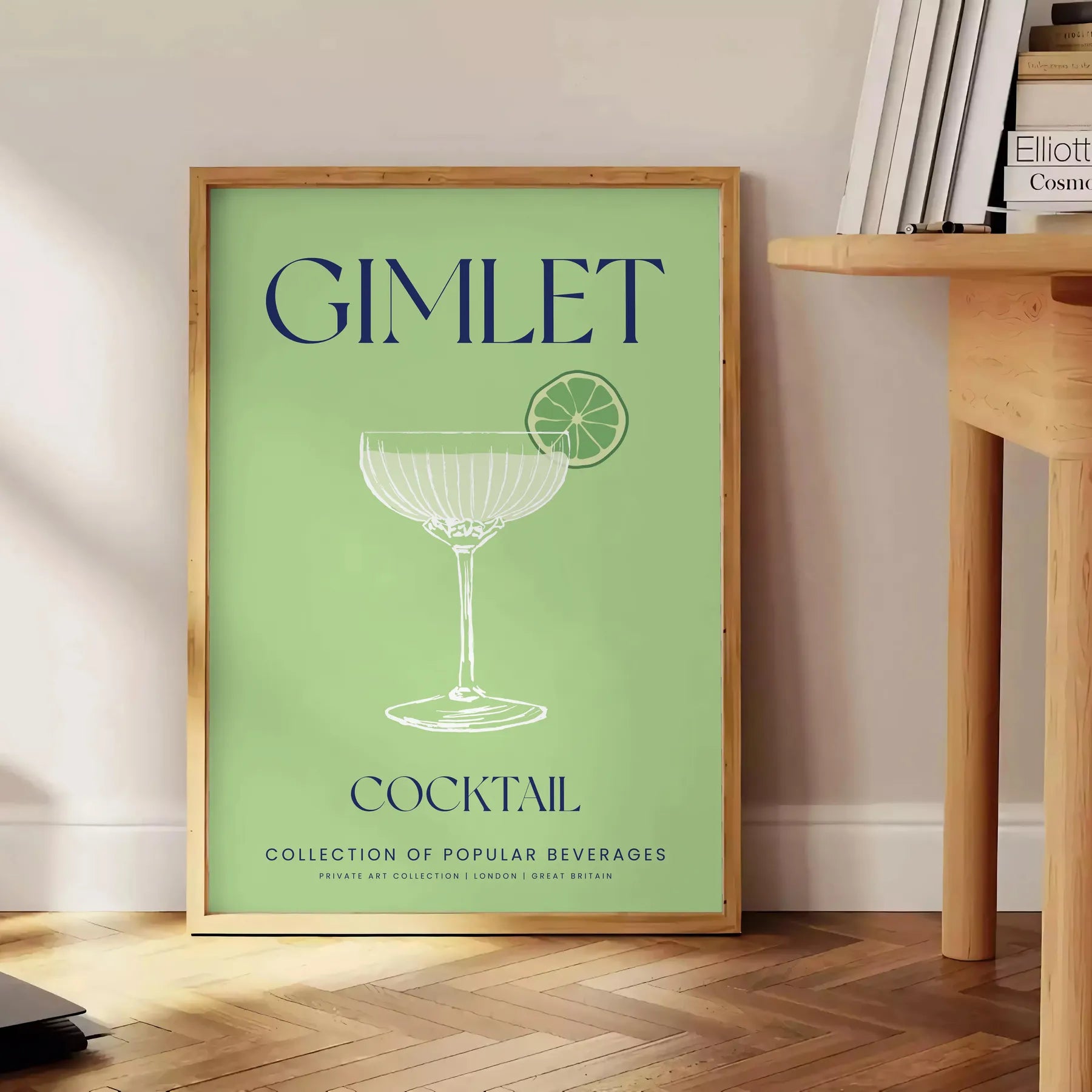 space stylish Gimlet Cocktail poster vibrant green sleek gray backdrop eye wall art perfect enthusiasts unique gift framed print unframed artwork decor