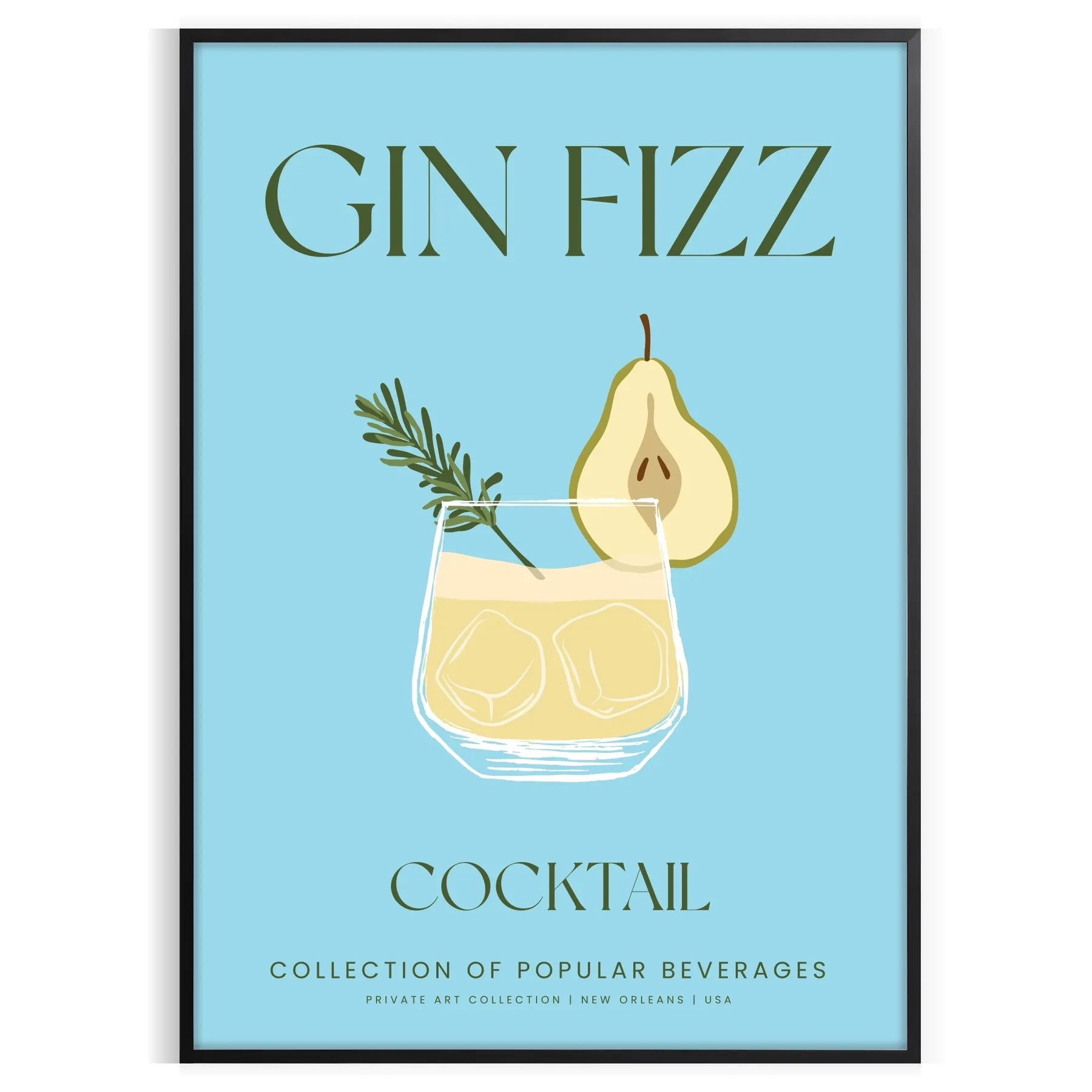 space stunning Gin Fizz Cocktail Art Poster vibrant green gray tones captivating wall perfect kitchen bar ideal gift lovers versatile sizes A4 cm A0