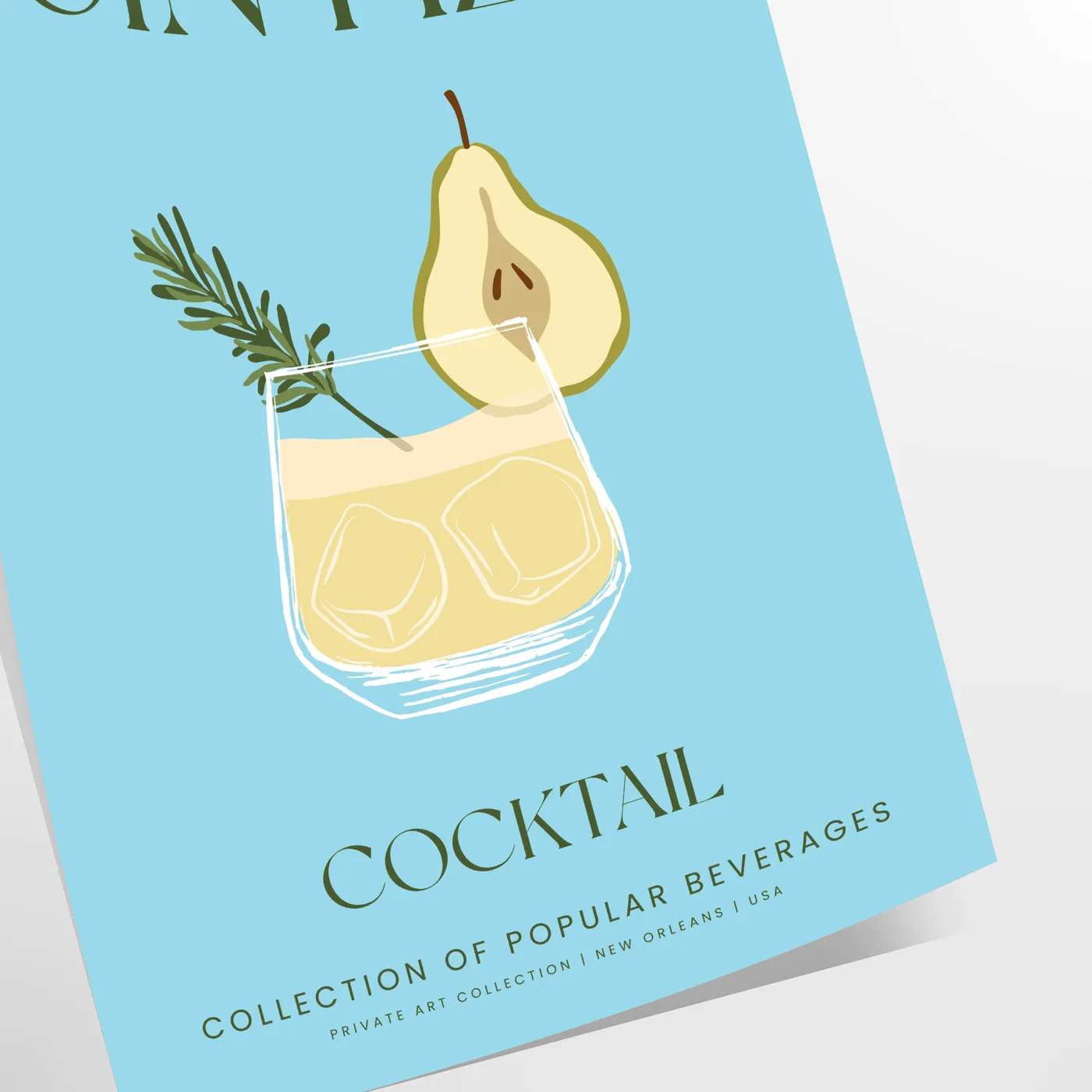 space stunning Gin Fizz Cocktail Art Poster vibrant green gray tones captivating wall perfect kitchen bar ideal gift lovers versatile sizes A4 cm A0