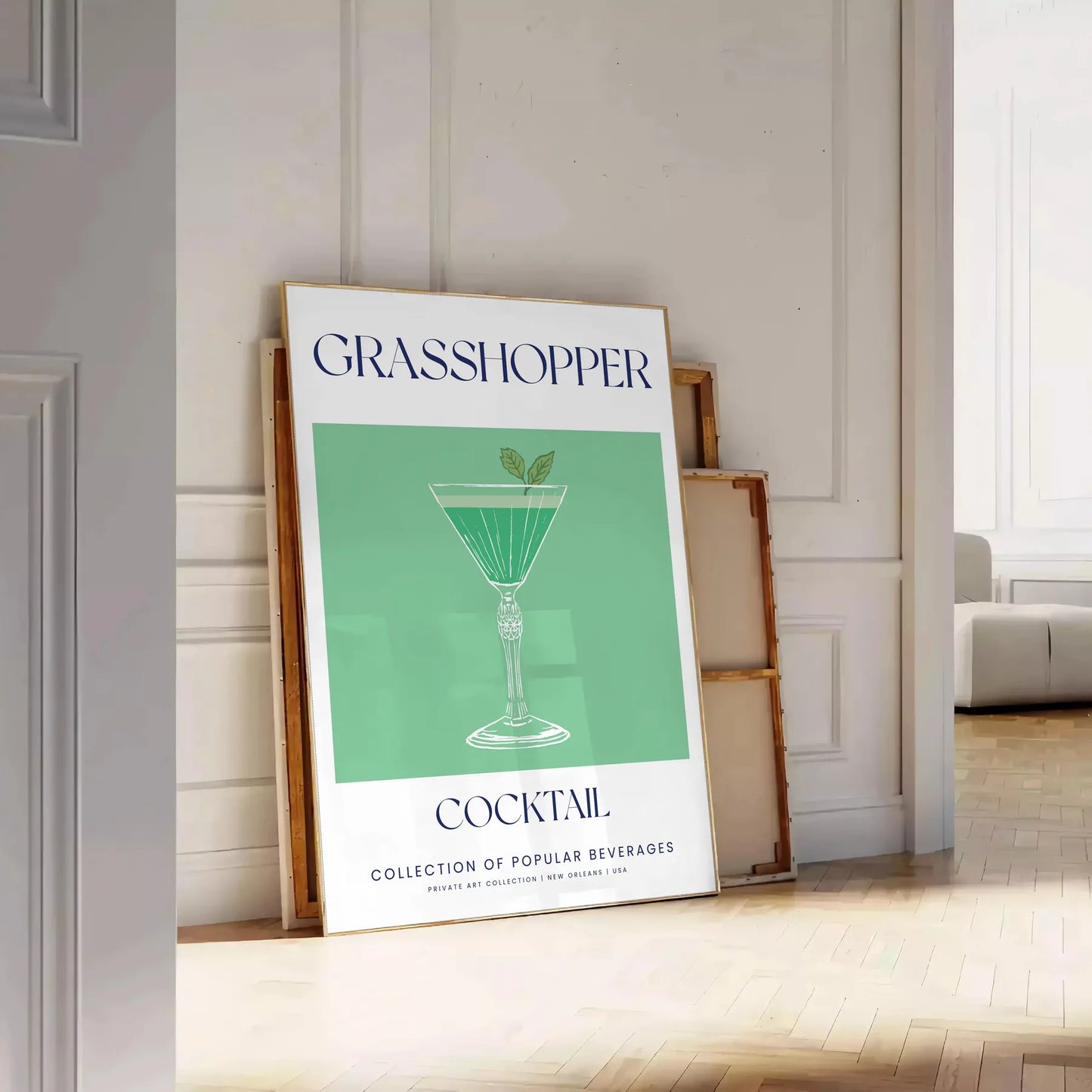 splash sophistication space Grasshopper Cocktail poster elegant gray green tones vibrant wall art perfect lovers unique gift stylish print room A4 cm A0 sizes