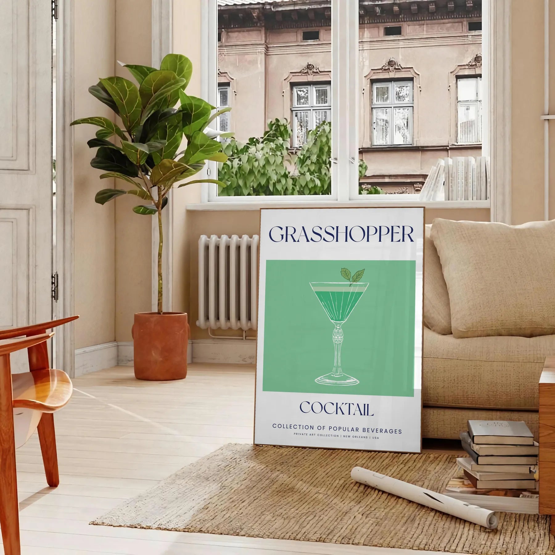 splash sophistication space Grasshopper Cocktail poster elegant gray green tones vibrant wall art perfect lovers unique gift stylish print room A4 cm A0 sizes