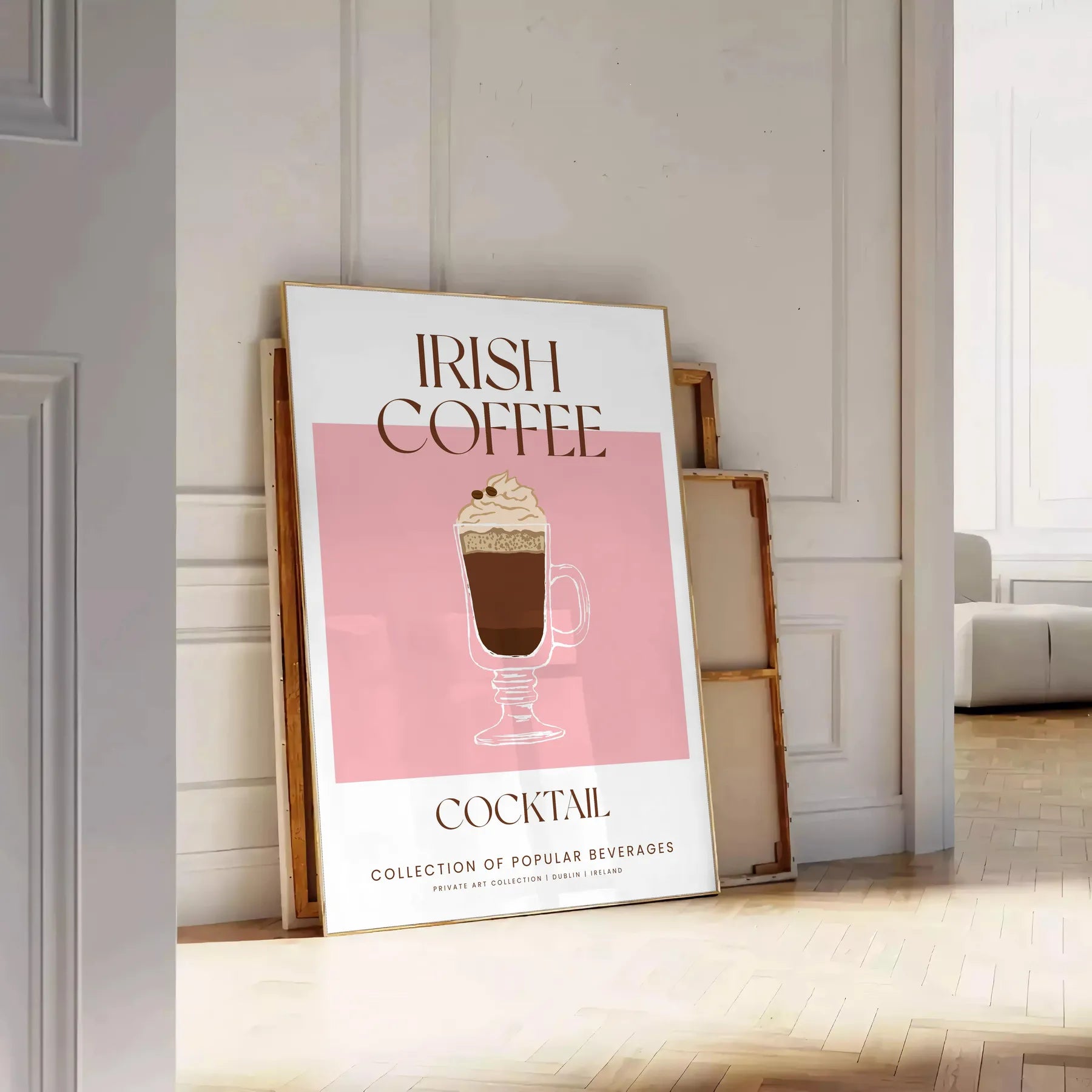space Irish Coffee Cocktail Poster rich brown vibrant orange tones artwork perfect wall art gift lovers setting stunning print room A4 cm A0