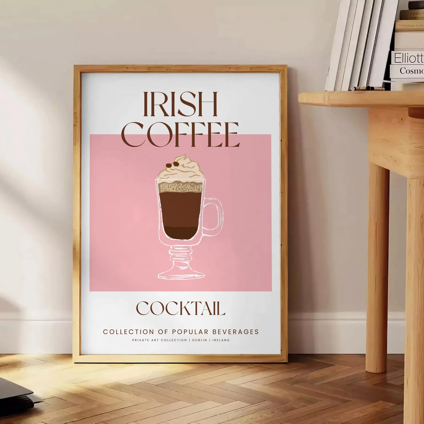 space Irish Coffee Cocktail Poster rich brown vibrant orange tones artwork perfect wall art gift lovers setting stunning print room A4 cm A0