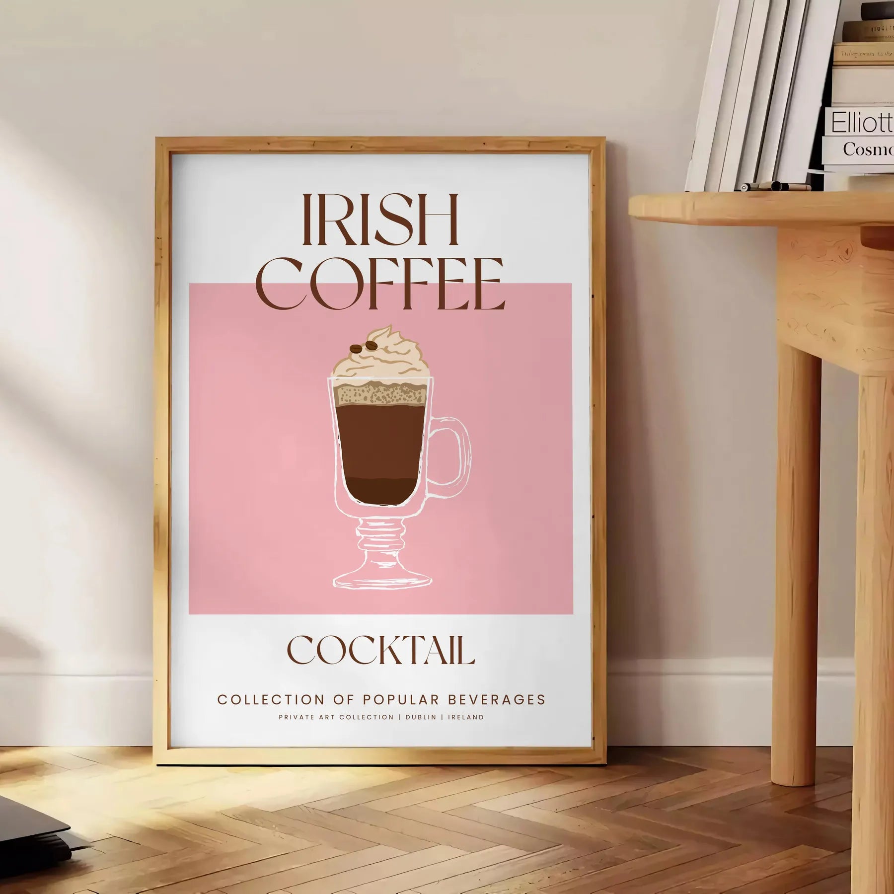 space Irish Coffee Cocktail Poster rich brown vibrant orange tones artwork perfect wall art gift lovers setting stunning print room A4 cm A0