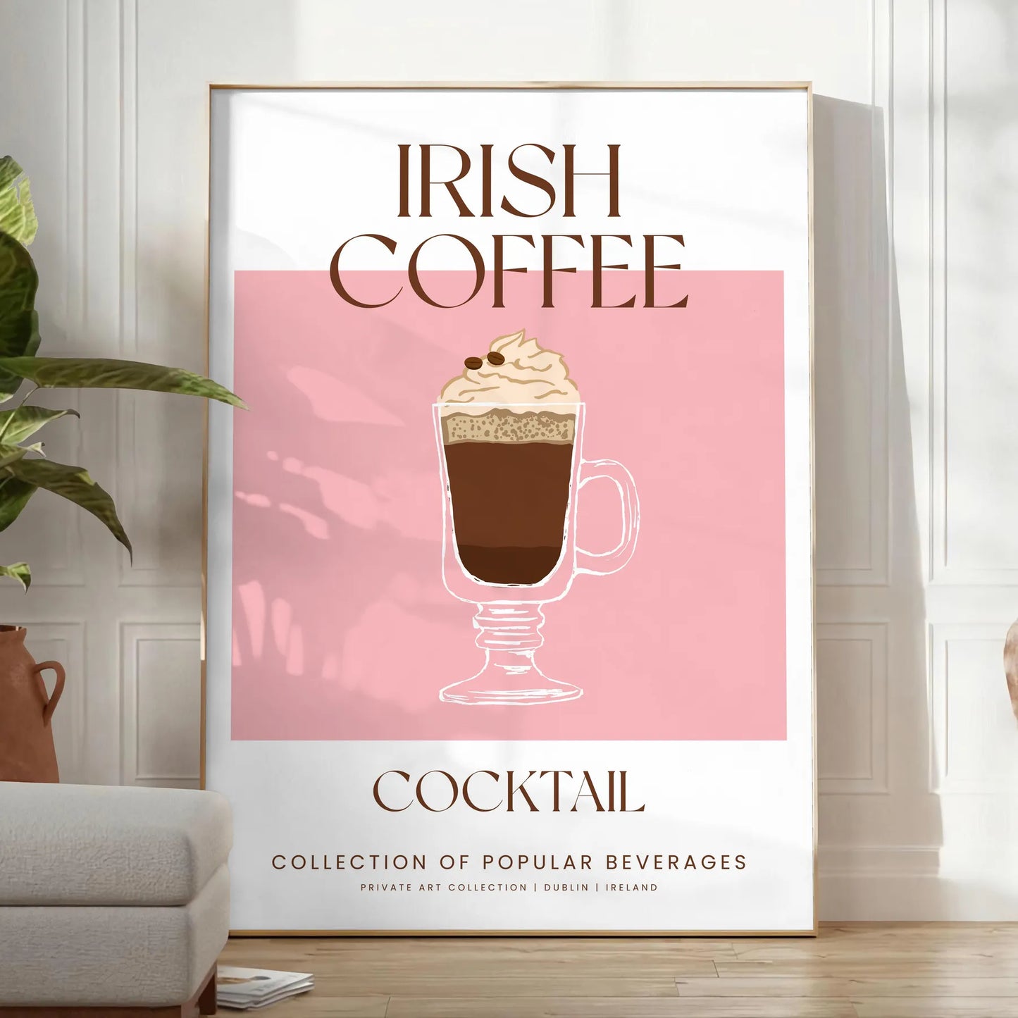 space Irish Coffee Cocktail Poster rich brown vibrant orange tones artwork perfect wall art gift lovers setting stunning print room A4 cm A0