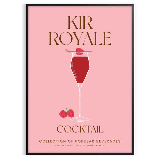 space elegant Kir Royale cocktail art poster sophisticated blend gray purple tones unique wall piece thoughtful gift enthusiasts unframed version exquisite artwork