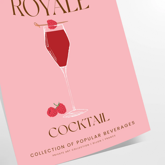 space elegant Kir Royale cocktail art poster sophisticated blend gray purple tones unique wall piece thoughtful gift enthusiasts unframed version exquisite artwork