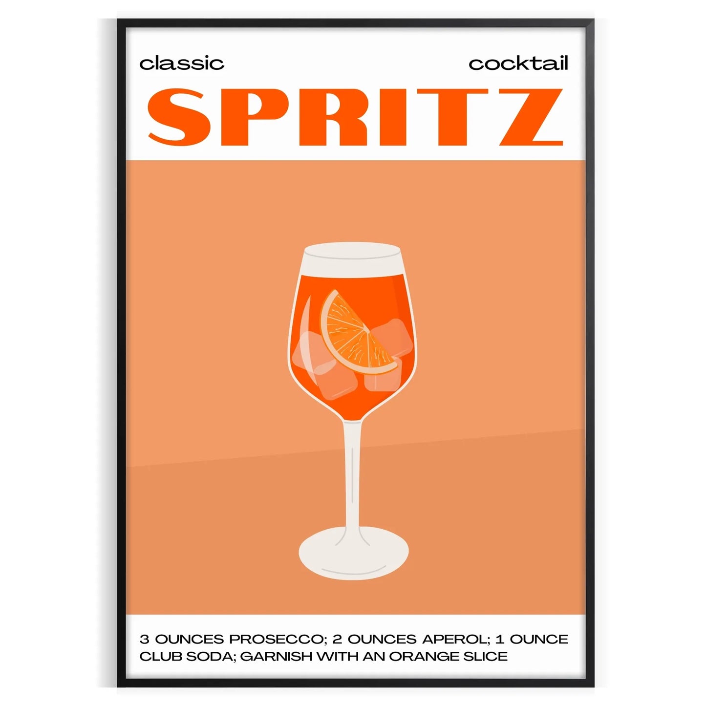 space stunning Cocktail Spritz poster vibrant orange hues sleek black backdrop wall art unique gift artwork touch sophistication room decor unframed selections