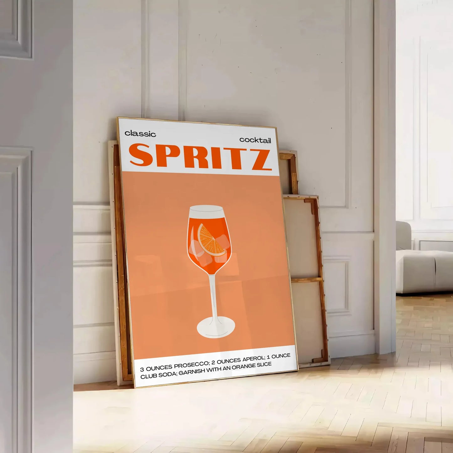 space stunning Cocktail Spritz poster vibrant orange hues sleek black backdrop wall art unique gift artwork touch sophistication room decor unframed selections