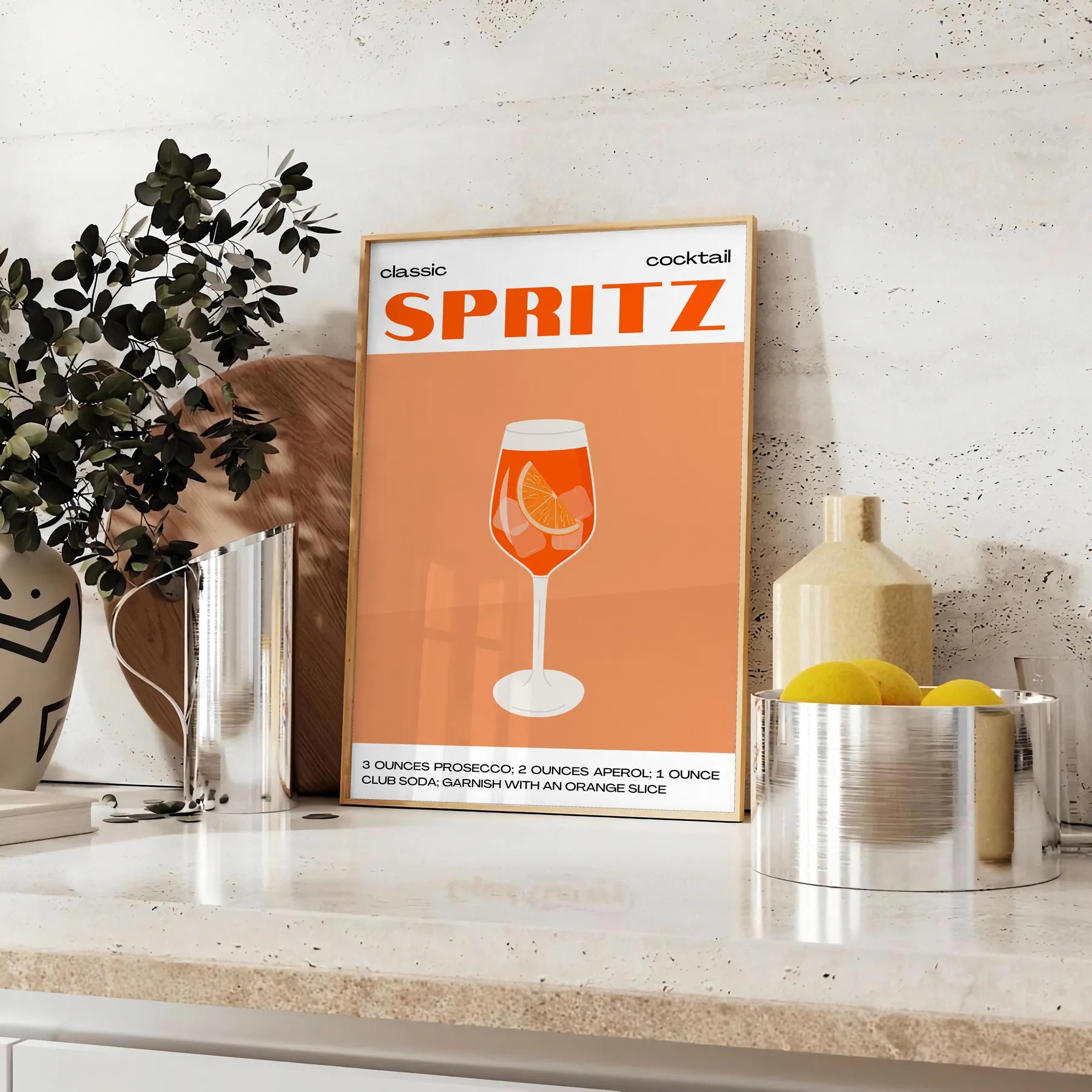 space stunning Cocktail Spritz poster vibrant orange hues sleek black backdrop wall art unique gift artwork touch sophistication room decor unframed selections
