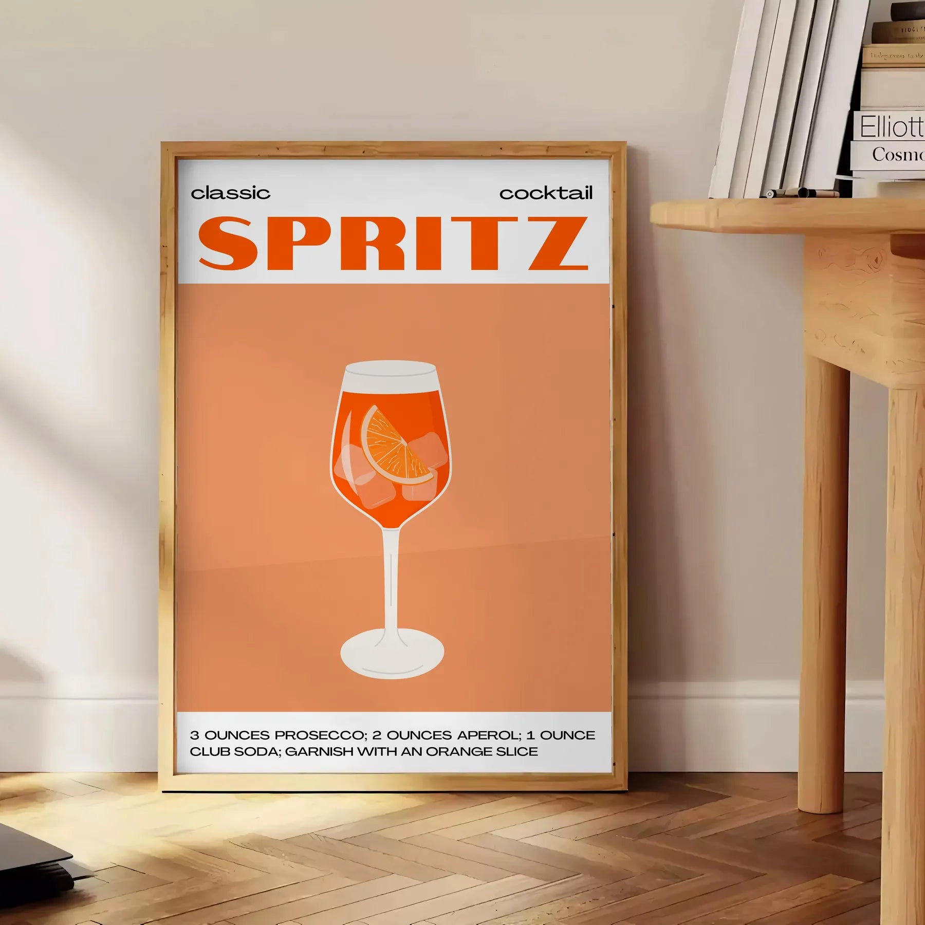 space stunning Cocktail Spritz poster vibrant orange hues sleek black backdrop wall art unique gift artwork touch sophistication room decor unframed selections