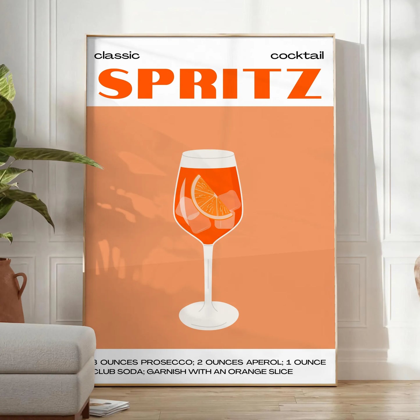 space stunning Cocktail Spritz poster vibrant orange hues sleek black backdrop wall art unique gift artwork touch sophistication room decor unframed selections