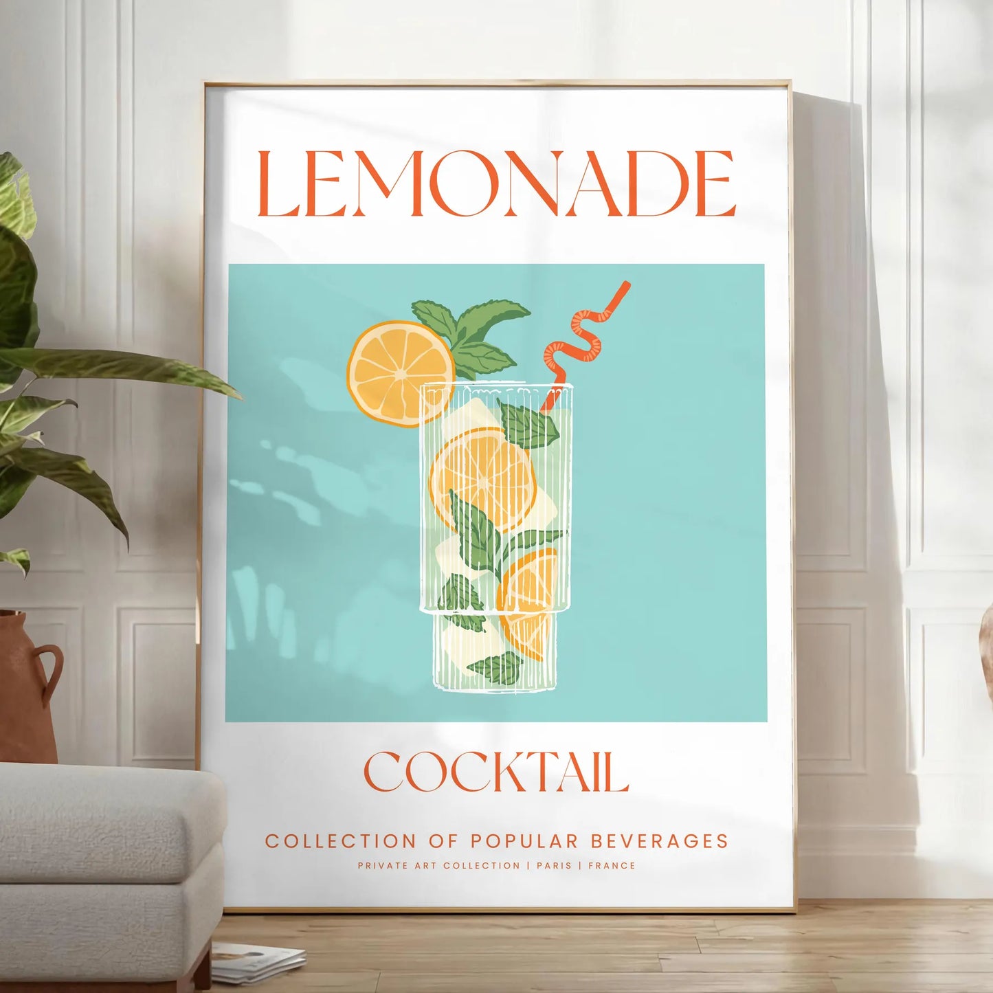 splash citrus charm decor Lemonade Cocktail Poster vibrant green orange hues print refreshing addition space wall art gift various sizes A4 cm A0