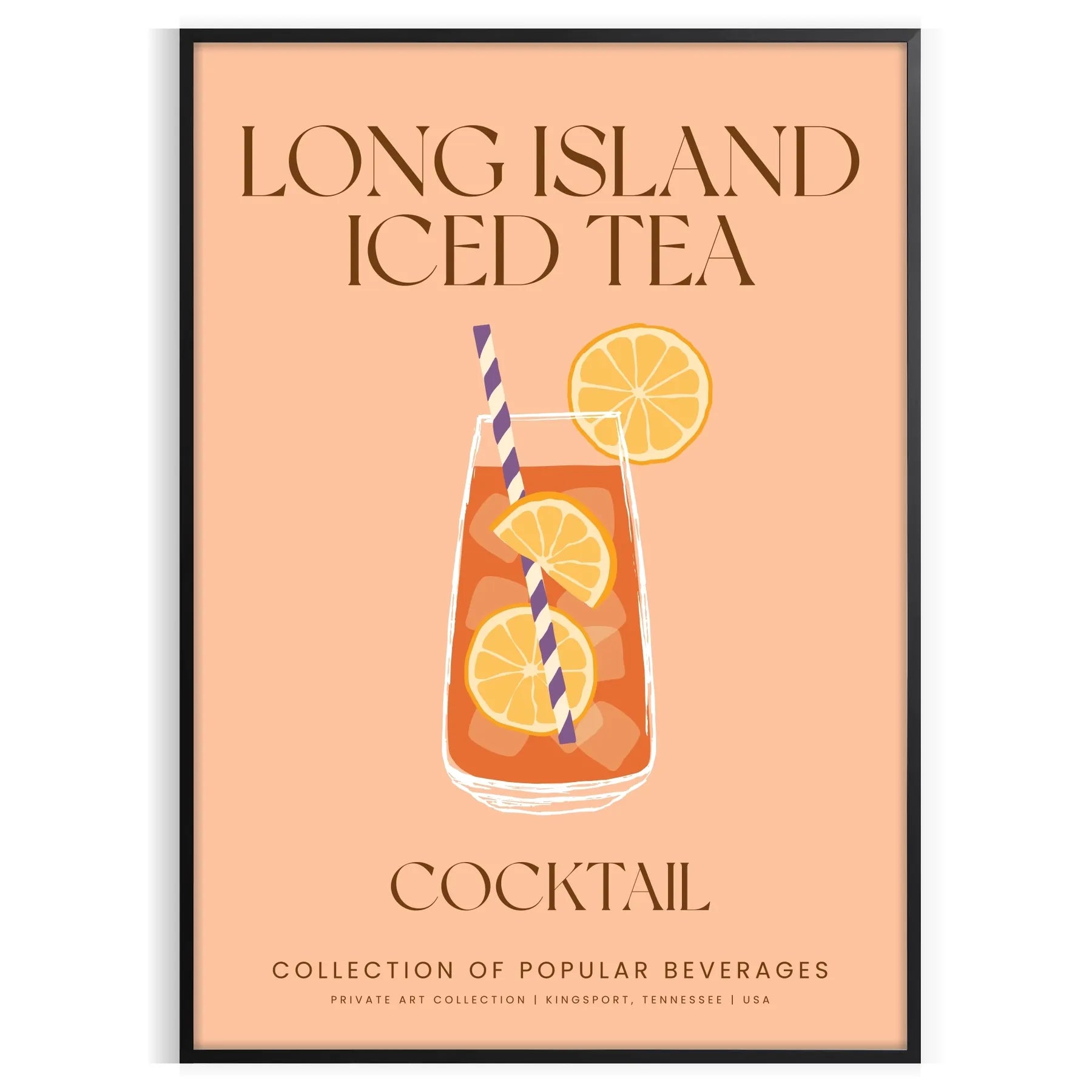 decor captivating Long Island Iced Tea cocktail poster sleek gray vibrant orange palette wall art unique gift mixology enthusiasts unframed options space