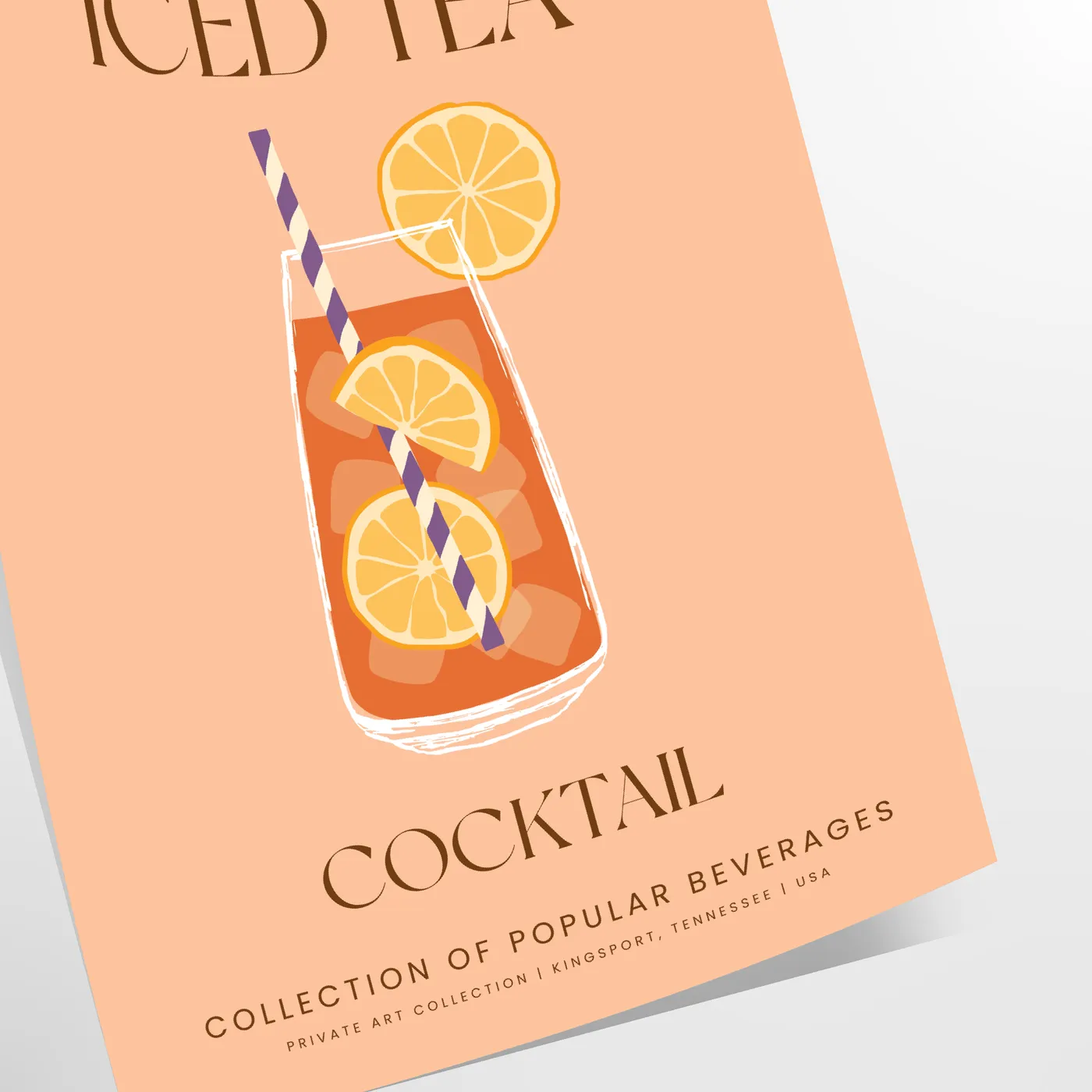 decor captivating Long Island Iced Tea cocktail poster sleek gray vibrant orange palette wall art unique gift mixology enthusiasts unframed options space