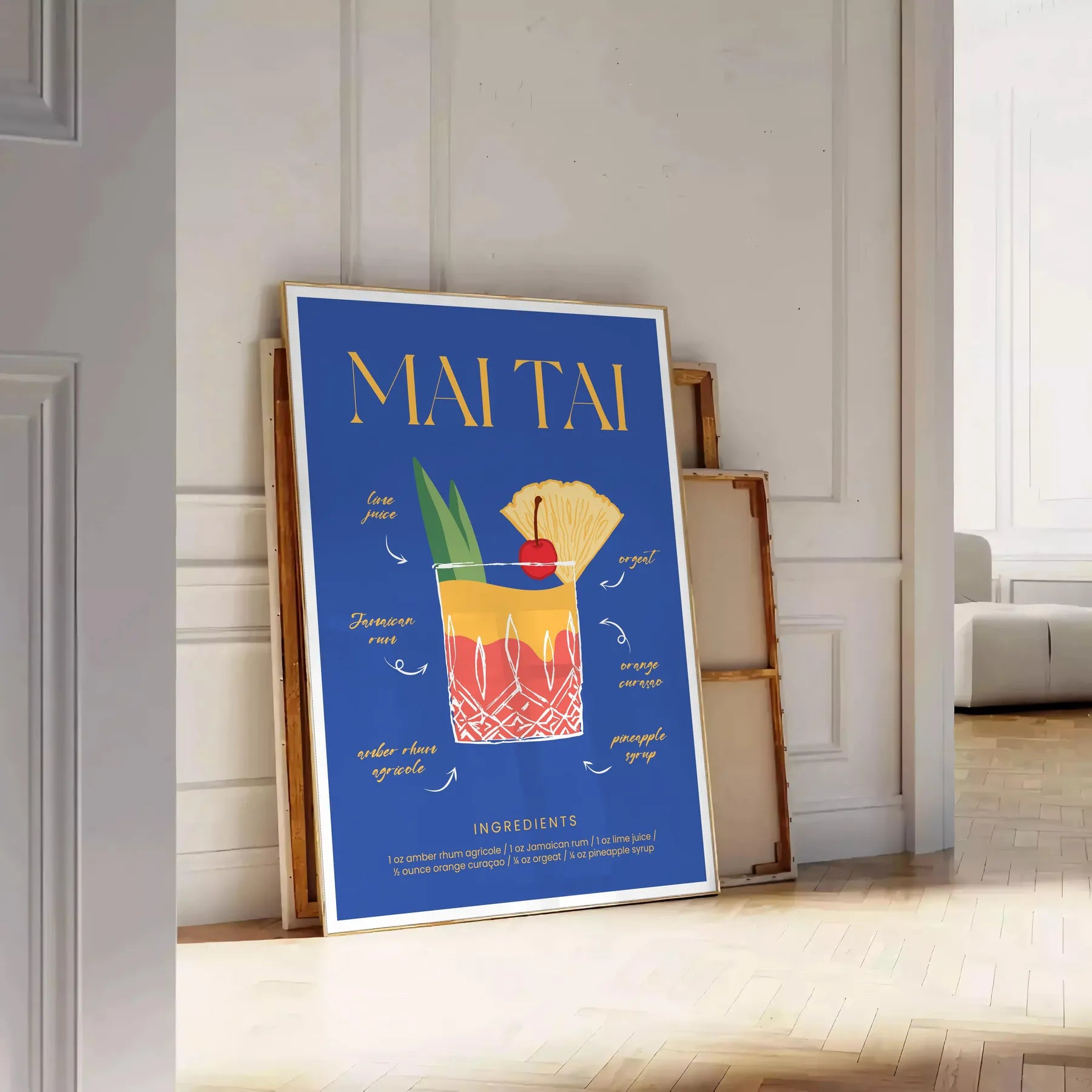 space vibrant Mai Tai cocktail poster refreshing green blue hues stunning wall art unique gift artwork lovers design enthusiasts standalone print option