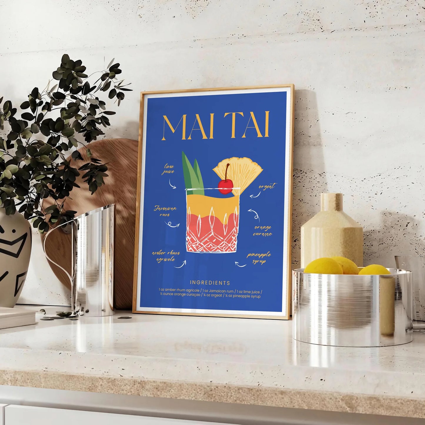 space vibrant Mai Tai cocktail poster refreshing green blue hues stunning wall art unique gift artwork lovers design enthusiasts standalone print option