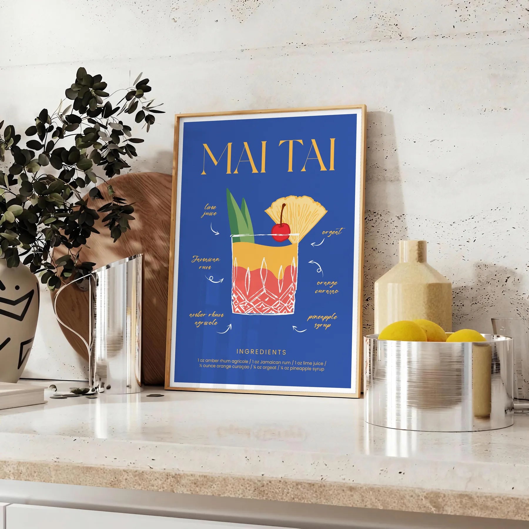 space vibrant Mai Tai cocktail poster refreshing green blue hues stunning wall art unique gift artwork lovers design enthusiasts standalone print option