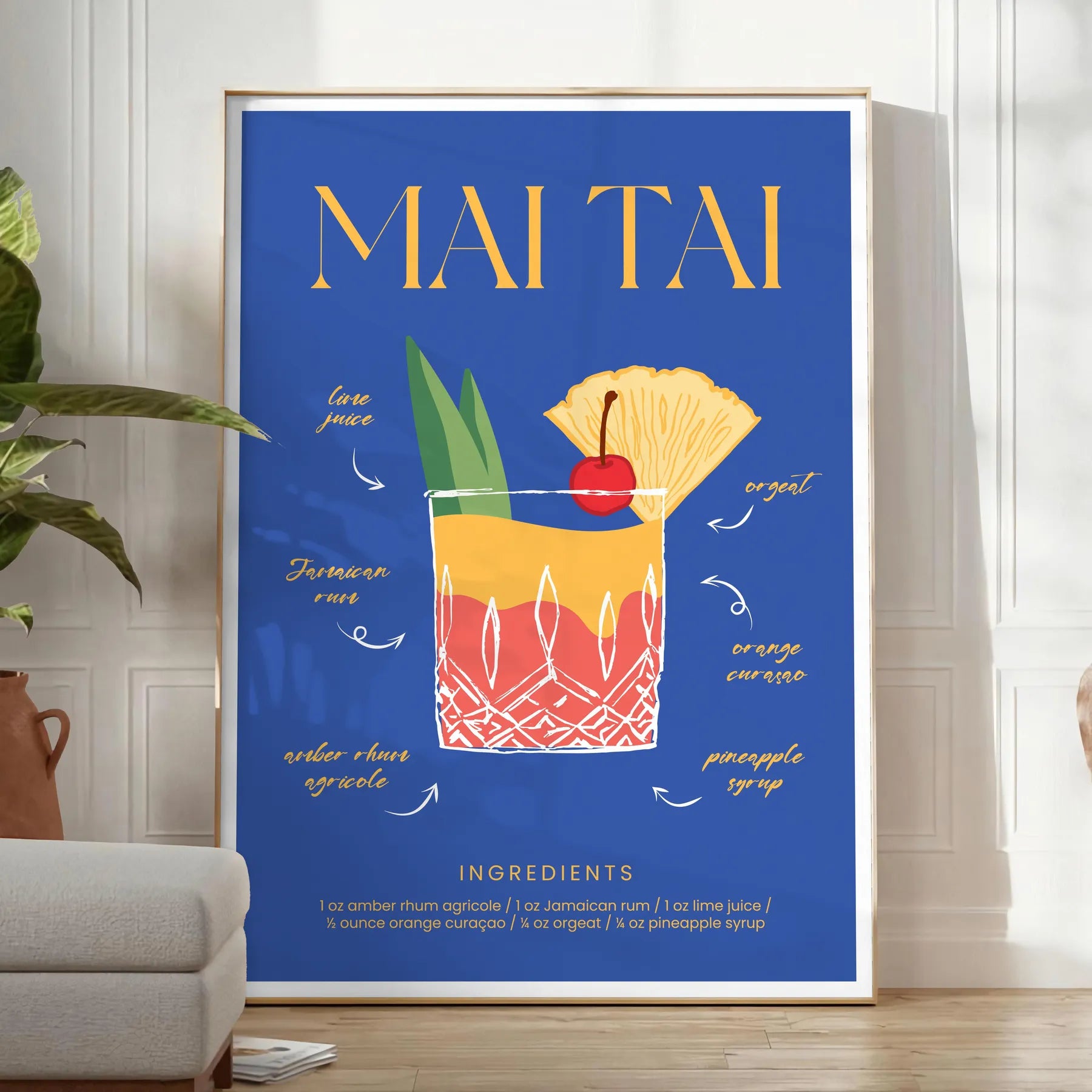 space vibrant Mai Tai cocktail poster refreshing green blue hues stunning wall art unique gift artwork lovers design enthusiasts standalone print option