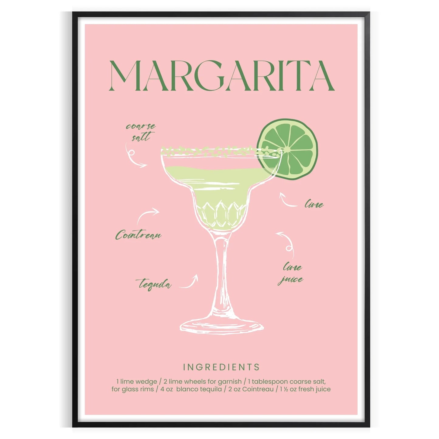 space vibrant Margarita Cocktail Poster refreshing green orange hues eye wall art perfect gift enthusiasts home decor lovers unframed options