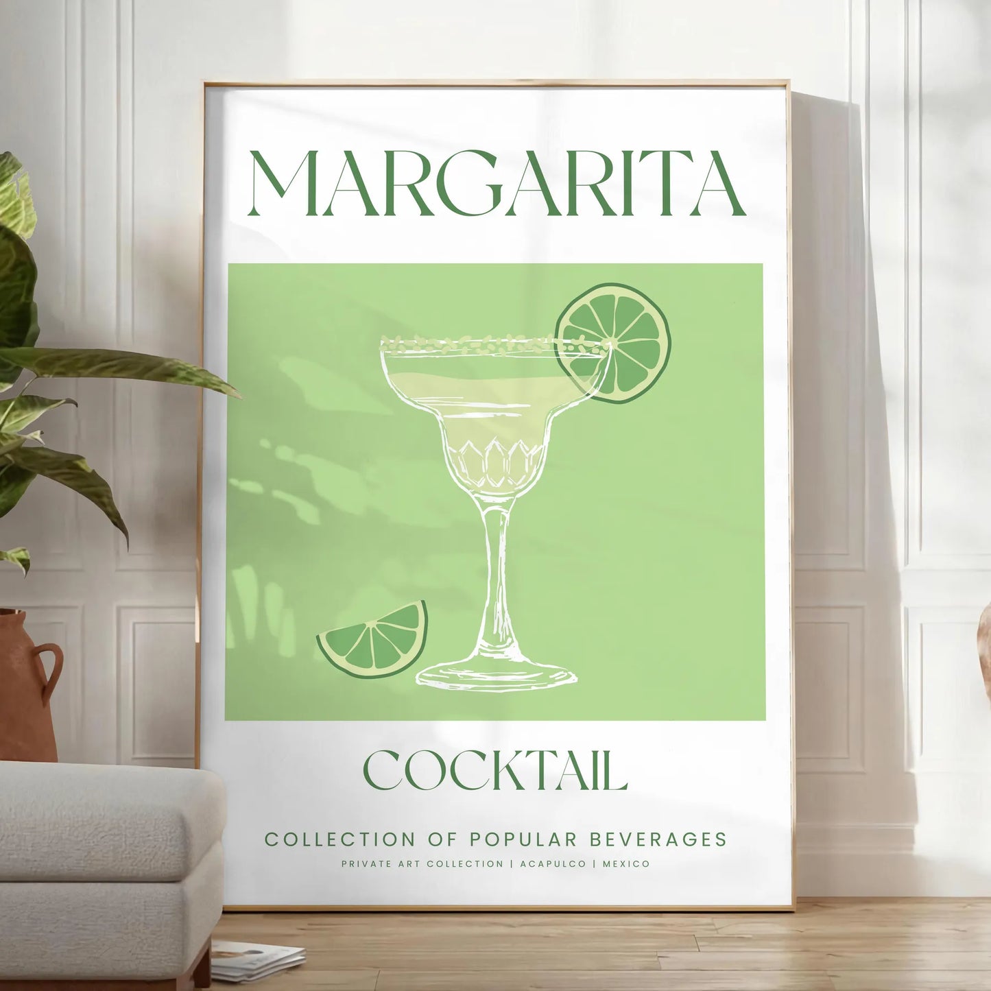 space vibrant margarita cocktail art poster refreshing green white hues wall print unique gift lovers room artwork A4 cm A0