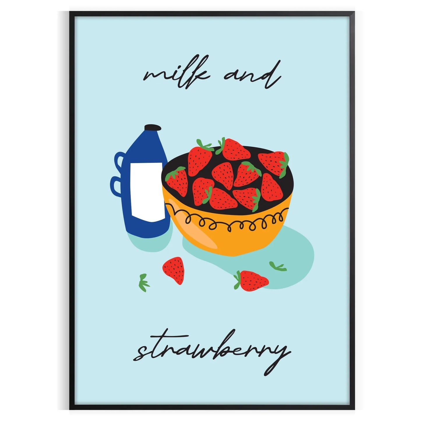 touch sweetness space Milk Strawberry Fruit Art Poster vibrant green orange hues eye wall perfect gift formats A4 cm A0