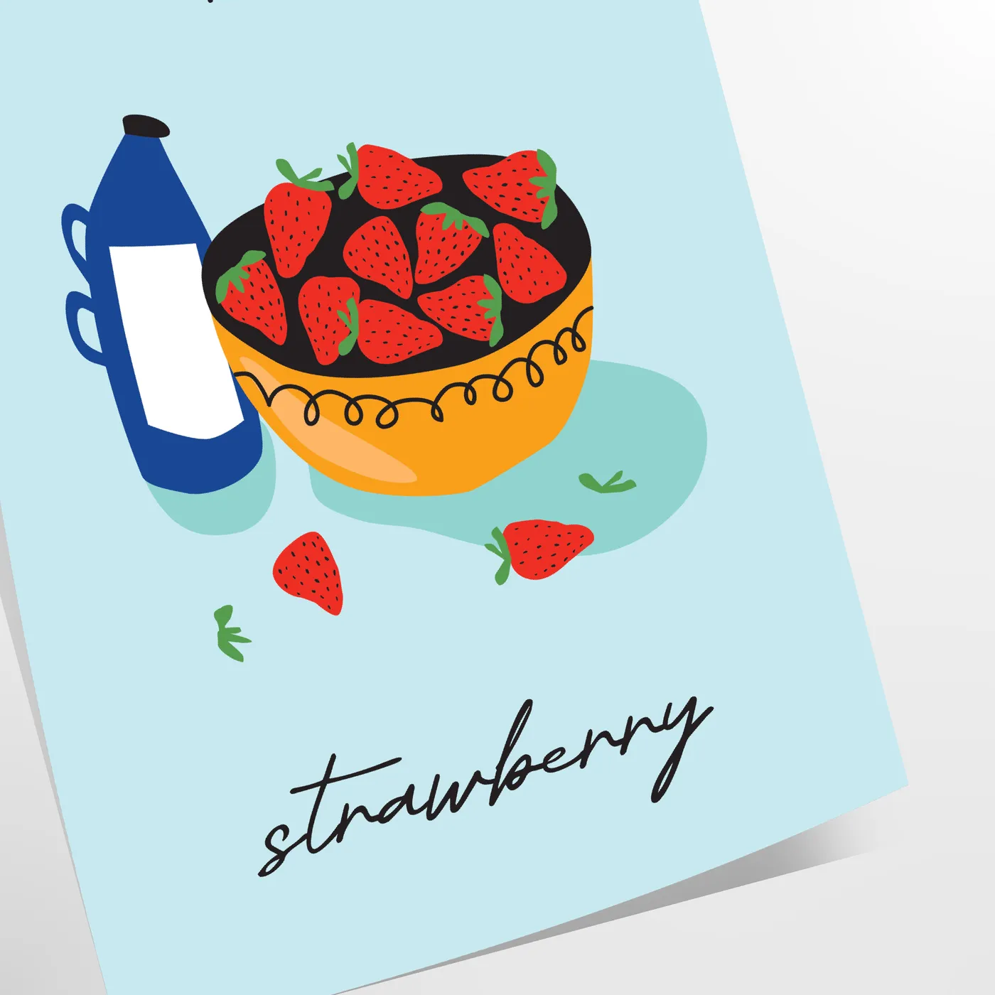 touch sweetness space Milk Strawberry Fruit Art Poster vibrant green orange hues eye wall perfect gift formats A4 cm A0