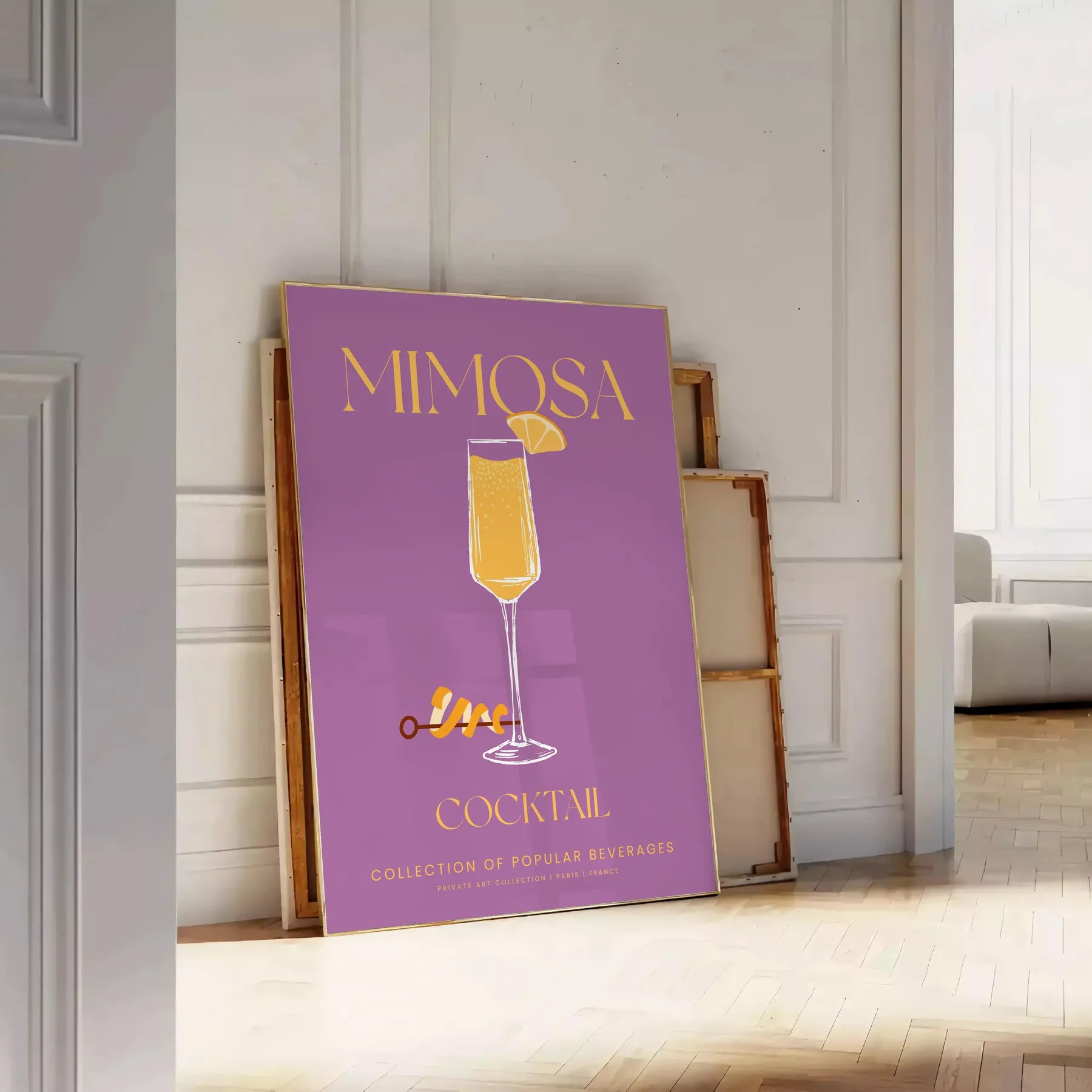 space vibrant Mimosa Cocktail Poster stunning blend yellow orange hues splash color room delightful gift sizes A4 cm A0 wall art today