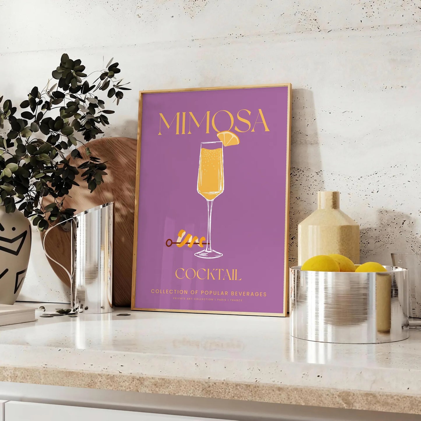 space vibrant Mimosa Cocktail Poster stunning blend yellow orange hues splash color room delightful gift sizes A4 cm A0 wall art today