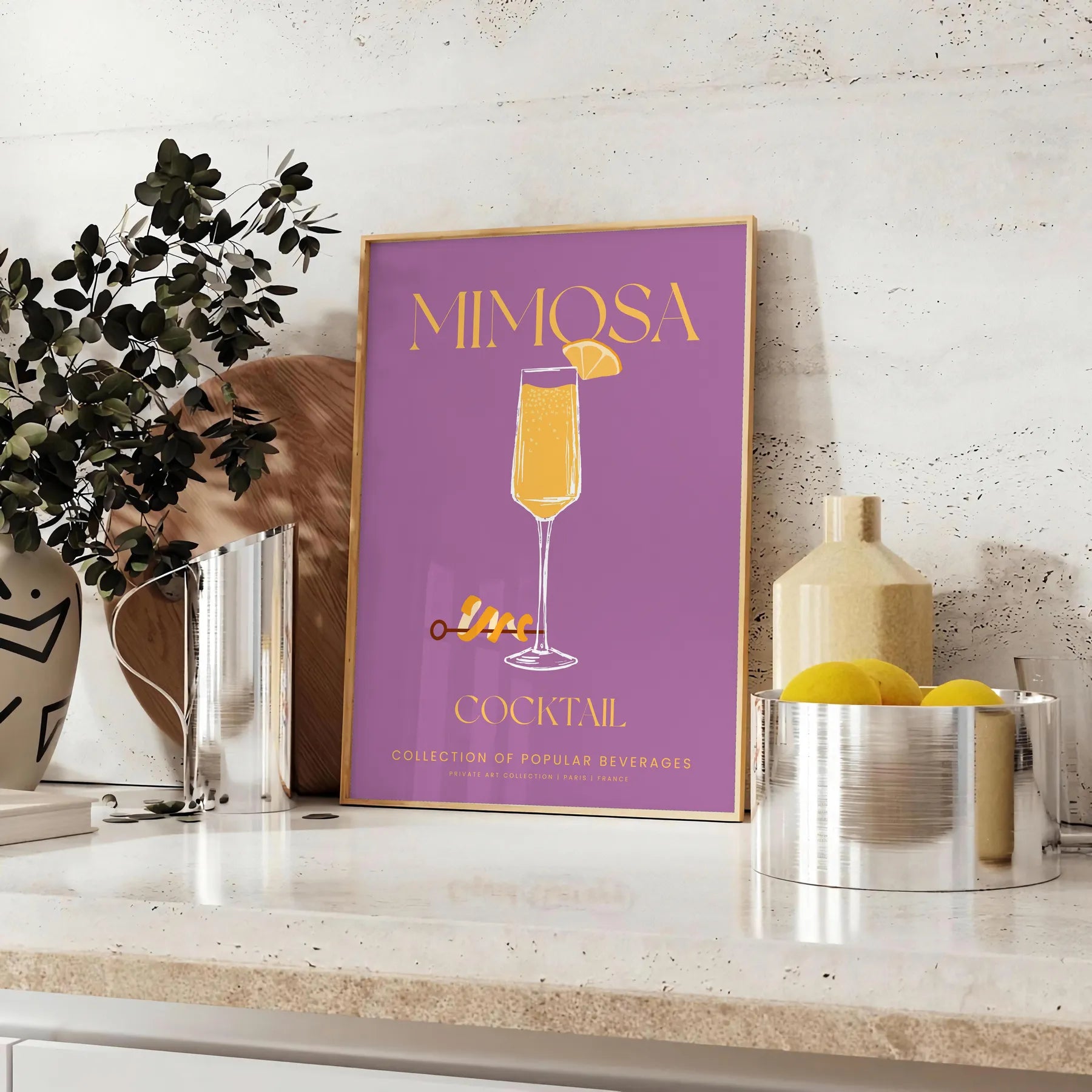 space vibrant Mimosa Cocktail Poster stunning blend yellow orange hues splash color room delightful gift sizes A4 cm A0 wall art today