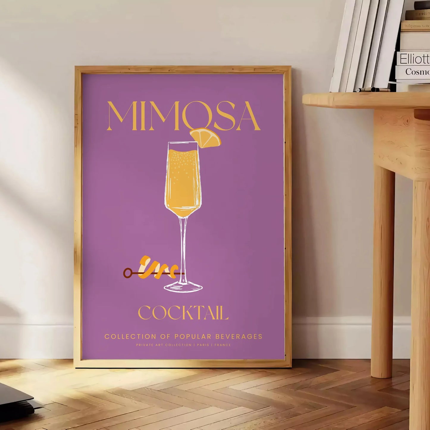 space vibrant Mimosa Cocktail Poster stunning blend yellow orange hues splash color room delightful gift sizes A4 cm A0 wall art today