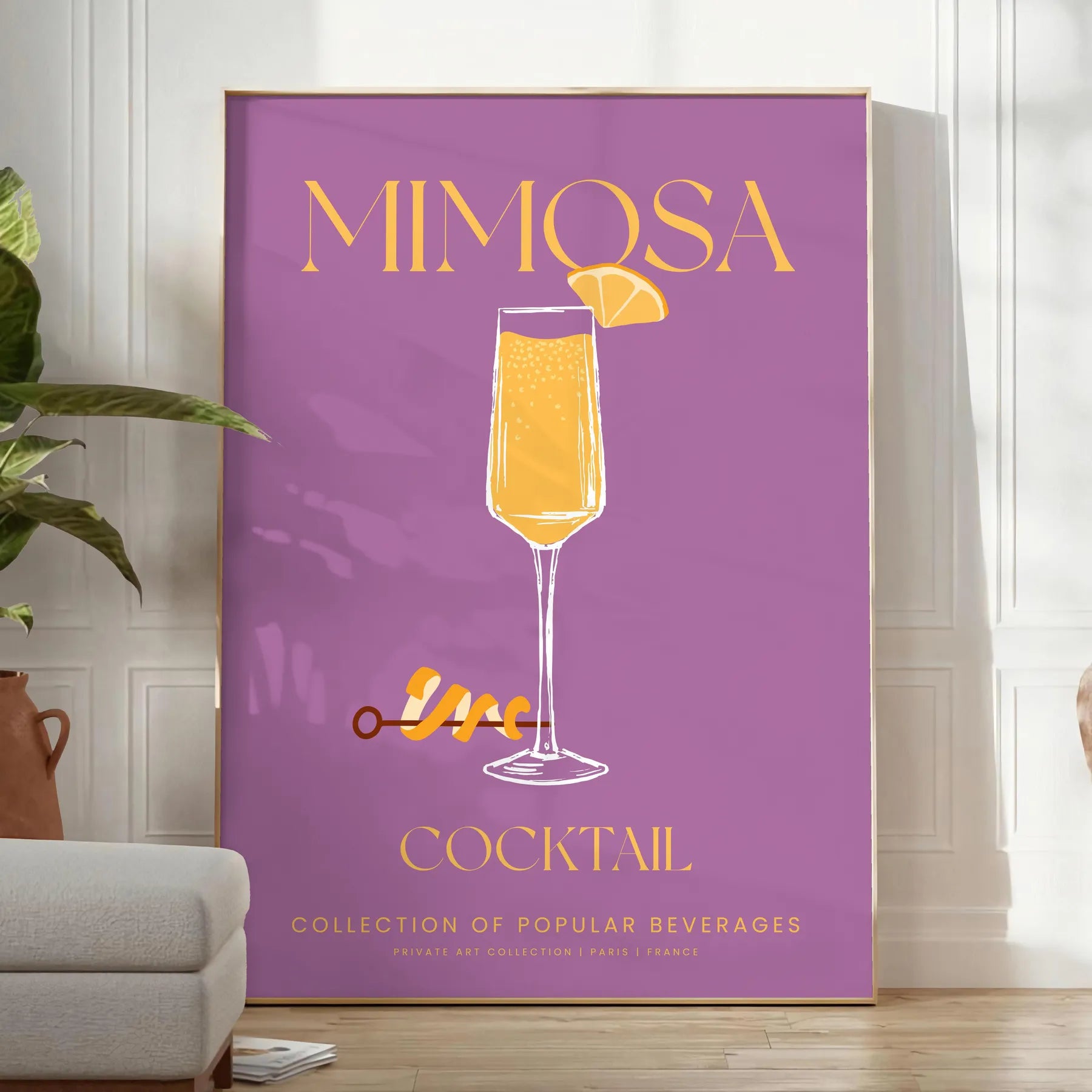 space vibrant Mimosa Cocktail Poster stunning blend yellow orange hues splash color room delightful gift sizes A4 cm A0 wall art today