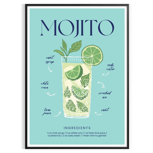 space Mojito Cocktail Art Poster vibrant green blue hues kitchens bars lounges stunning wall delightful gift various dimensions A4 cm A0 decor stylish print