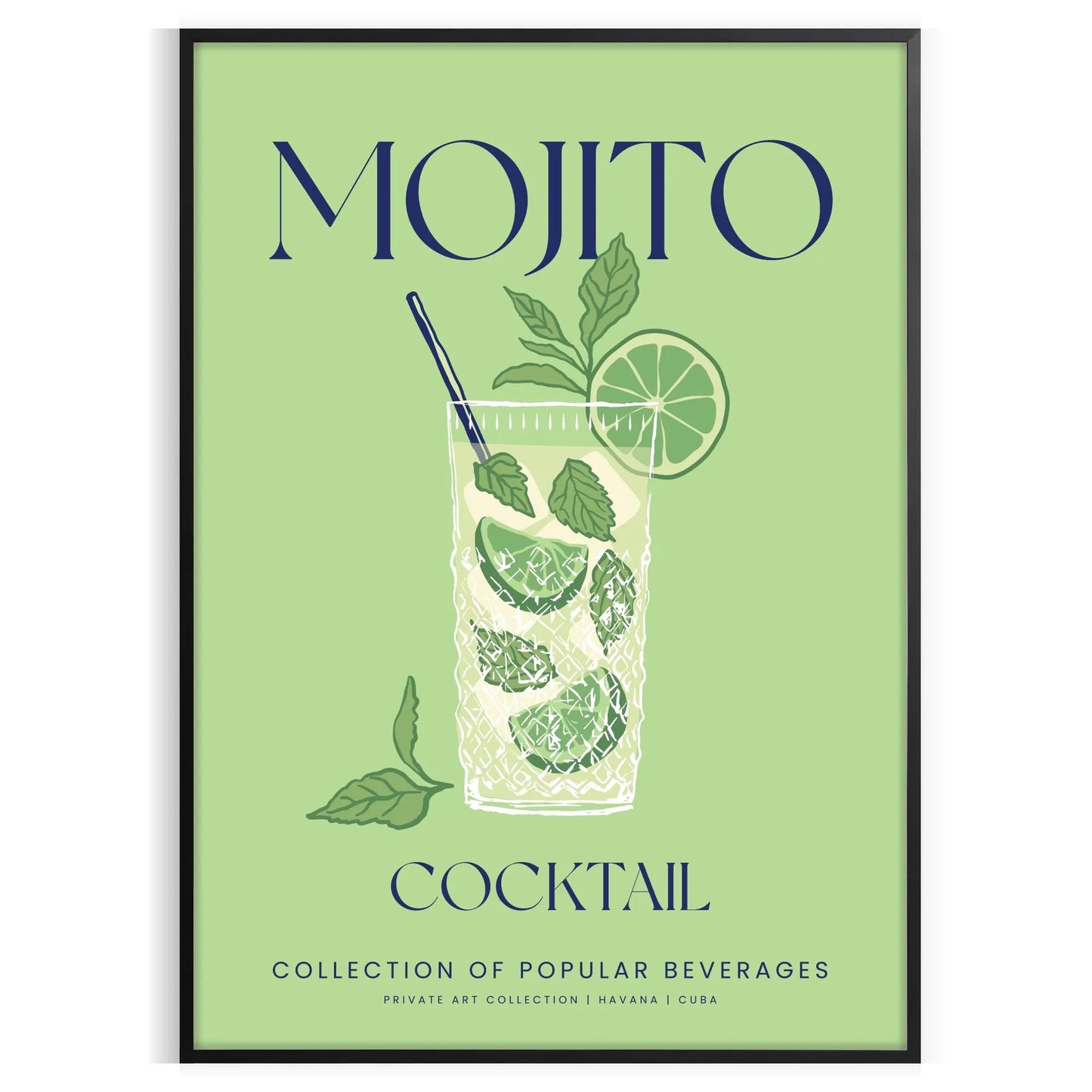 space stunning Mojito Cocktail poster elegant gray tones refreshing greens gift chic addition wall art collection splash flavor decor A4 cm A0 sizes
