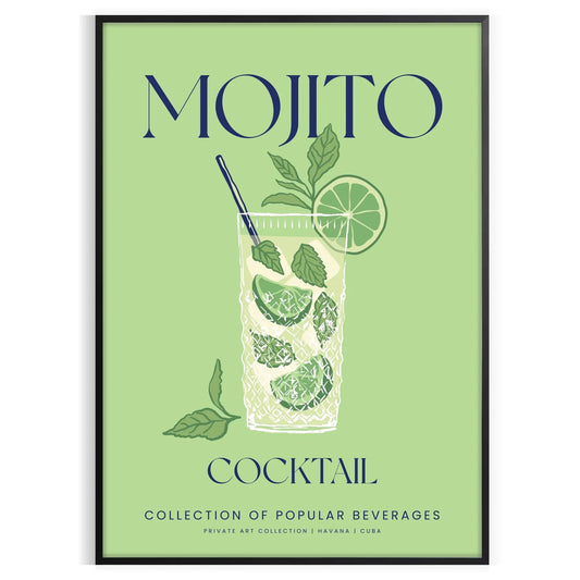 space stunning Mojito Cocktail poster elegant gray tones refreshing greens gift chic addition wall art collection splash flavor decor A4 cm A0 sizes
