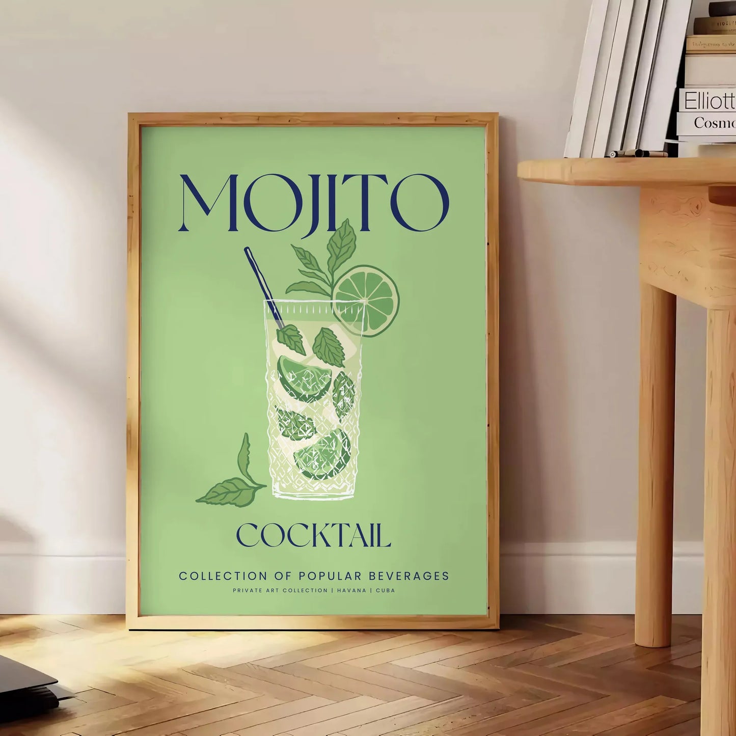 space stunning Mojito Cocktail poster elegant gray tones refreshing greens gift chic addition wall art collection splash flavor decor A4 cm A0 sizes