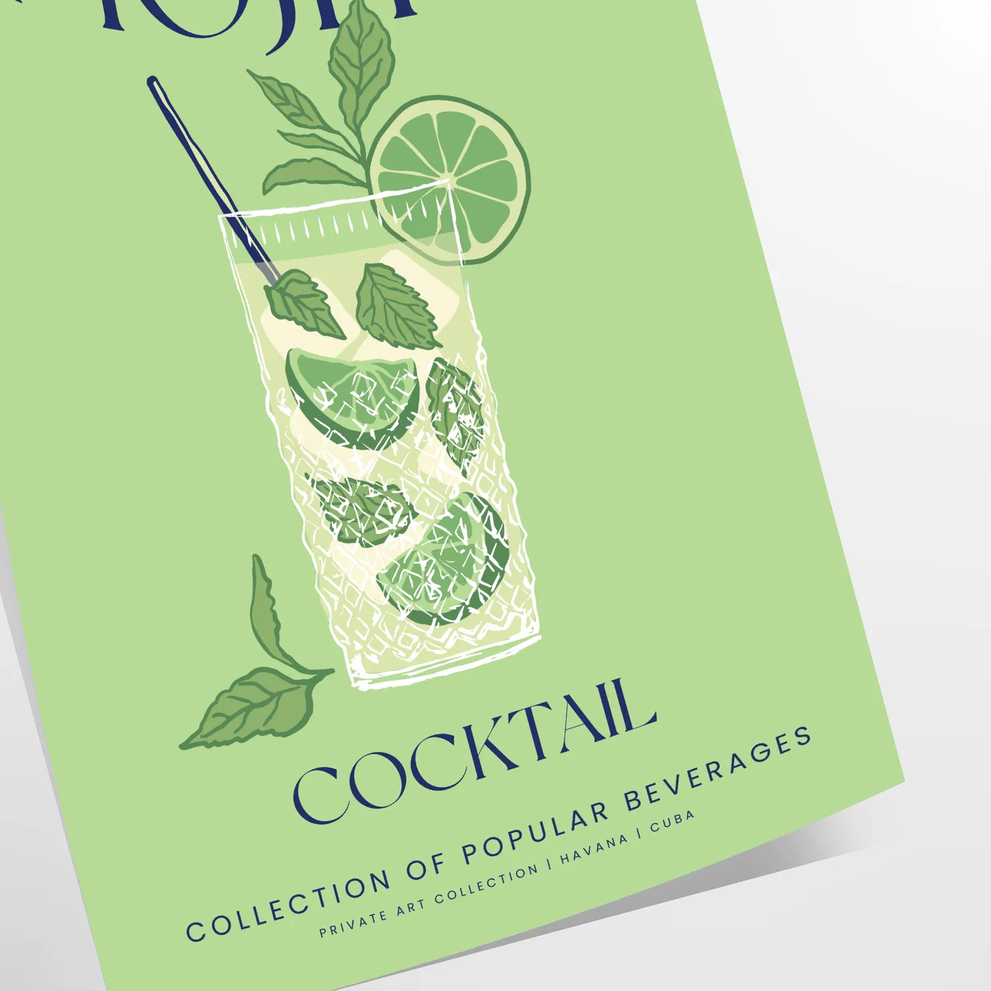 space stunning Mojito Cocktail poster elegant gray tones refreshing greens gift chic addition wall art collection splash flavor decor A4 cm A0 sizes
